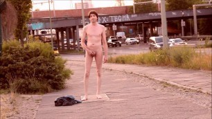 Gay exhibitionist naked in public