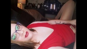 Princess Bunnie strokes & cums in her pretty red dress